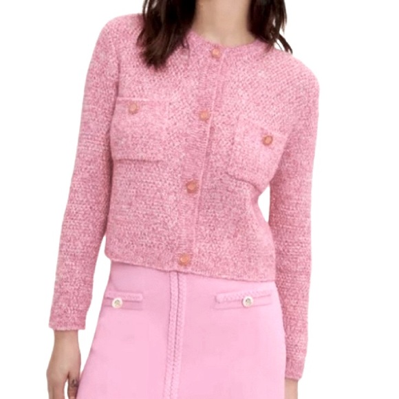 NWT Maje Shiny Finish Knit Pink Cardigan - Sz M - Picture 1 of 10